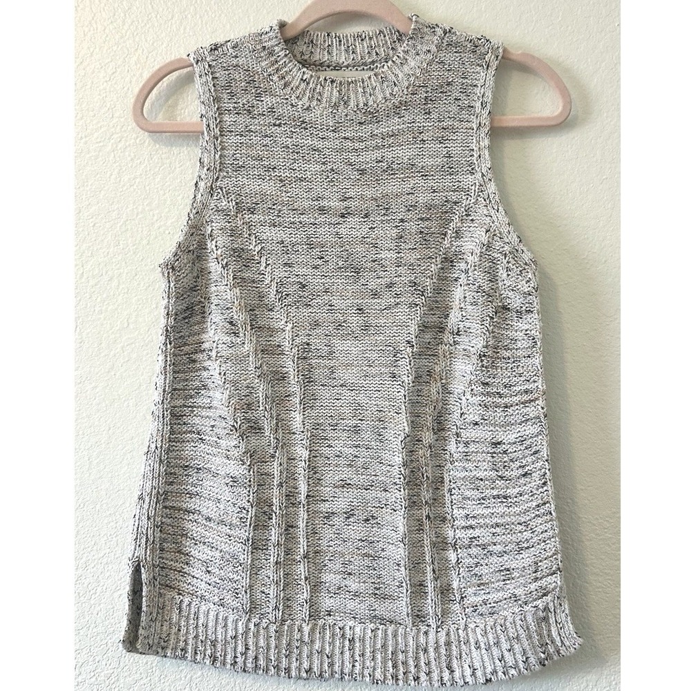 LOFT Effortless Marled Cable Knit Sleeveless Sweater Top‎ Crew Neck SZ S
